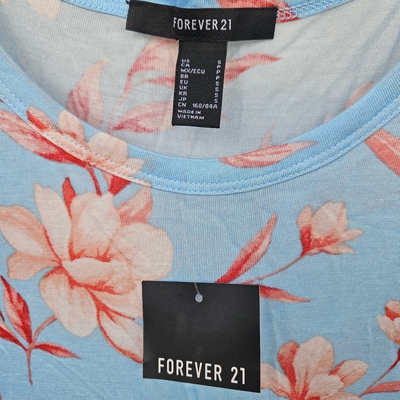Forever 21 Tank Top Small Blue Floral Bubble Flared Knit Summer Sleeveless - Picture 7 of 7
